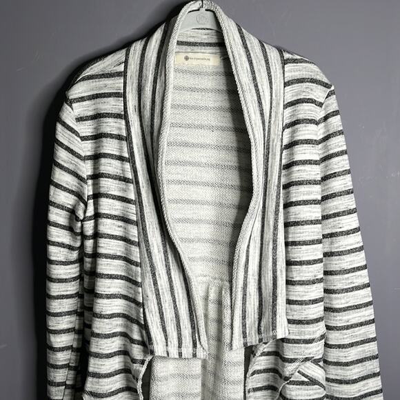 Impeccable Pig Gray and White Striped Open Long Sleeve Cardigan Sweater Size S - Picture 3 of 10